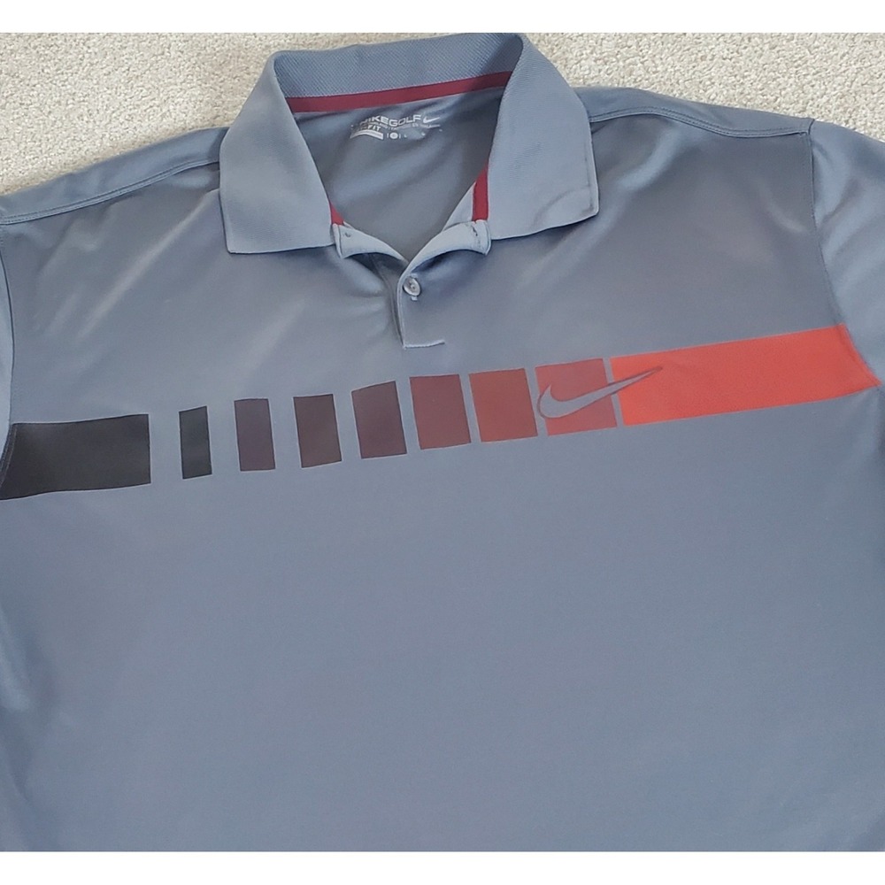 Nike Golf Men's Polo Shirt Size L Gray Dri-Fit Short Sleeve Graphic Stripe